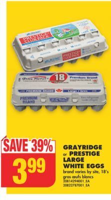 No Frills Grayridge or prestige large white eggs, 18's offer