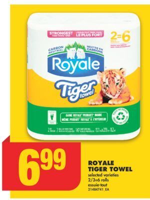 No Frills Royale tiger towel, 2/3=6 rolls offer