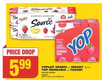 No Frills Yoplait source or creamy 16's or yop drinkable 6's yogurt offer