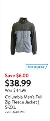 Walmart Columbia men's full zip fleece jacket | s-2xl offer
