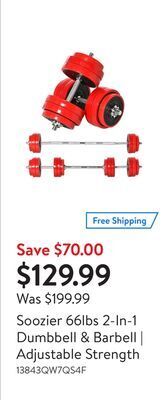 Walmart Soozier 66lbs 2-in-1 dumbbell & barbell | adjustable strength offer