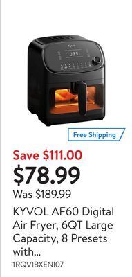 Walmart Kyvol af60 digital air fryer, 6qt large capacity, 8 presets with visible ceramic coated basket offer
