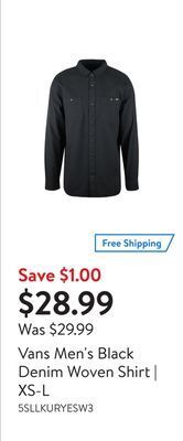 Walmart Vans men's black denim woven shirt | xs-l offer