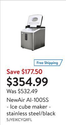 Walmart Newair ai-100ss - ice cube maker - stainless steel/black offer