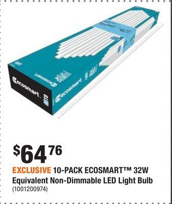 Home Depot Exclusive 10-pack ecosmart 32w equivalent non-dimmable led light bulb offer