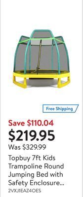 Walmart Topbuy 7ft kids trampoline round jumping bed with safety enclosure net green offer