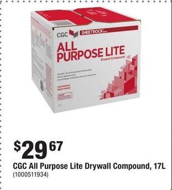 Home Depot Cgc all purpose lite drywall compound, 17l offer