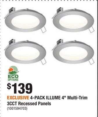Home Depot Exclusive 4-pack illume 4 multi-trim 3cct recessed panels offer