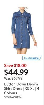 Walmart Button down denim shirt dress | xs-xl | 4 colours offer