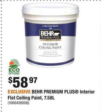 Home Depot Exclusive behr premium plus interior flat ceiling paint, 7.58l offer