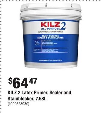 Home Depot Kilz 2 latex primer, sealer and stainblocker, 7.58l offer