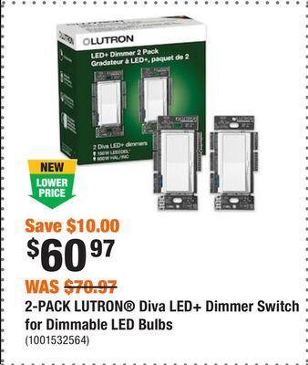Home Depot 2-pack lutron diva led+ dimmer switch for dimmable led bulbs offer