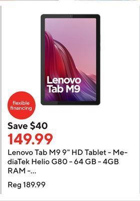 Staples Lenovo tab m9 9 hd tablet - mediatek helio g80 - 64 gb - 4gb ram - android 12 or later - arctic grey offer