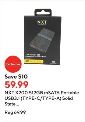 Staples Nxt x200 512gb msata portable usb3.1 (type-c/type-a) solid state drive (ssd) offer