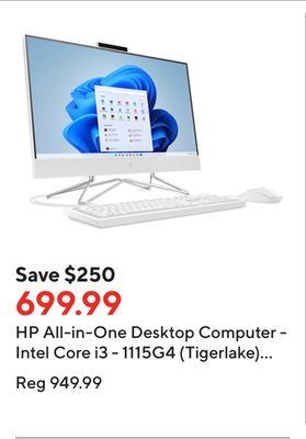 Staples Hp all-in-one desktop computer - intel core i3 - 1115g4 (tigerlake) - 8gb sdram - 256gb ssd - windows 11 home offer
