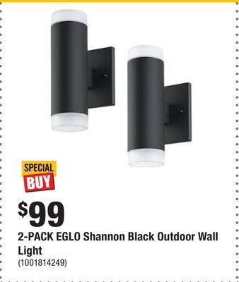 Home Depot 2-pack eglo shannon black outdoor wall light offer