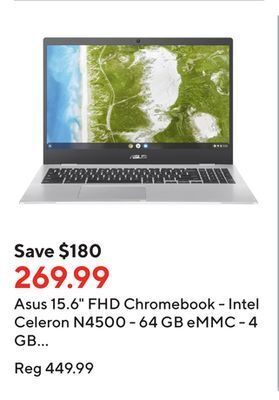 Staples Asus 15.6 fhd chromebook - intel celeron n4500 - 64 gb emmc - 4 gb ram - chrome o.s. - bilingual offer