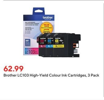 Staples Brother lc103 high-yield colour ink cartridges, 3 pack offer