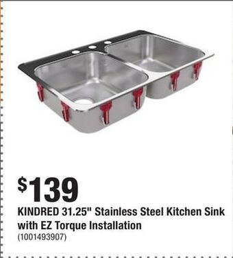 Home Depot Kindred 31.25 stainless steel kitchen sink with ez torque installation offer