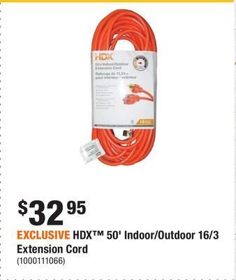Home Depot Exclusive hdx 50' indoor/outdoor 16/3 extension cord offer