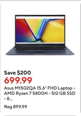 Staples Asus m1502qa 15.6 fhd laptop - amd ryzen 7 5800h - 512 gb ssd - 8 gb ram - windows 11 home - quiet blue offer