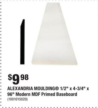 Home Depot Alexandria moulding 1/2 x 4-3/4 x 96 modern mdf primed baseboard offer
