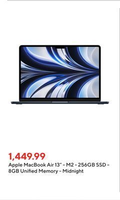 Staples Apple macbook air 13 - m2 - 256gb ssd - 8gb unified memory - midnight offer