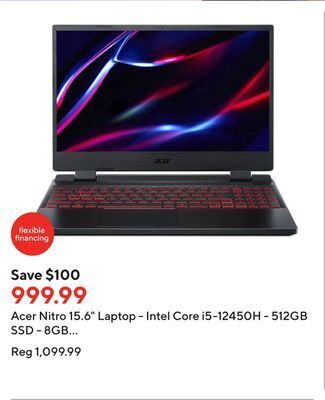Staples Acer nitro 15.6 laptop - intel core i5-12450h - 512gb ssd - 8gb ram - windows 11 - black offer