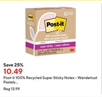 Staples Post-it 100% recycled super sticky notes - wanderlust pastels collection - 3 x 3 - 5 pack, multicolour offer