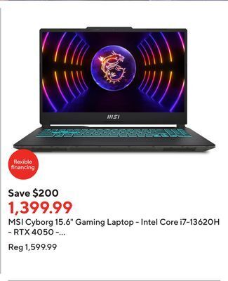 Staples Msi cyborg 15.6 gaming laptop - intel core i7-13620h - rtx 4050 - 512gb ssd - 16gb ram - win11 offer