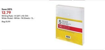 Staples Writing pads - 8-3/8 x 10-7/8 - wide-ruled - white - 96 sheets - 5 pack offer
