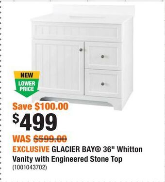 Home Depot Exclusive glacier bay 36 whitton vanity with engineered stone top offer