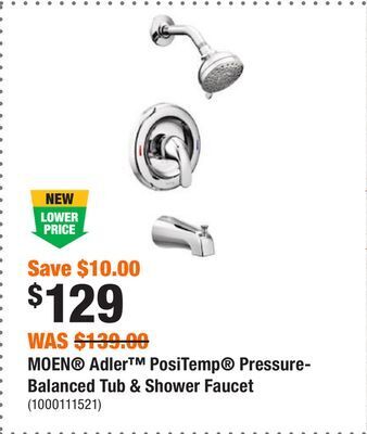 Home Depot Moen adler positemp pressure-balanced tub & shower faucet offer