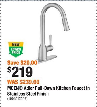 Home Depot Moen adler pull-down kitchen faucet in stainless steel finish offer