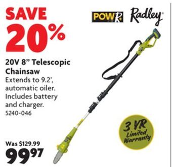 Home Hardware 20v 8 telescopic chainsaw offer