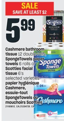 Valu-mart Papier hygiénique cashmere, essuie-tout spongetowels ou mouchoirs scotties offer