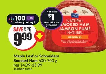 FreshCo Maple leaf or schneiders smoked ham 600-700 g offer