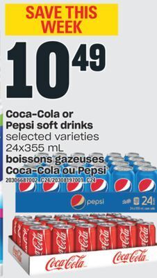 Valu-mart Boissons gazeuses coca-cola ou pepsi, 24x355 ml offer