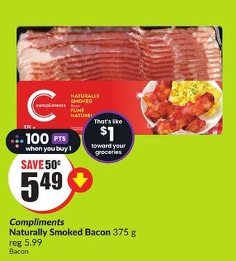 FreshCo Compliments naturally smoked bacon 375 g offer