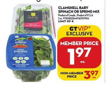 Giant Tiger Clamshell baby spinach or spring mix offer