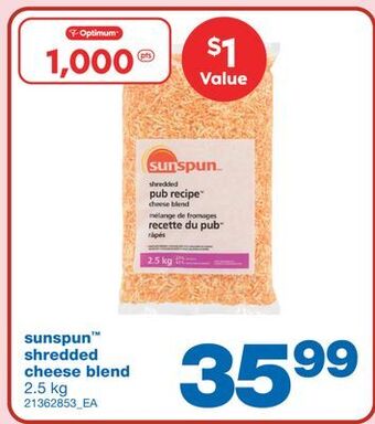 Wholesale Club Sunspun shredded cheese blend, 2.5 kg offer
