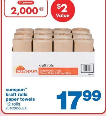Wholesale Club Sunspun kraft rolls paper towels, 12 rolls offer