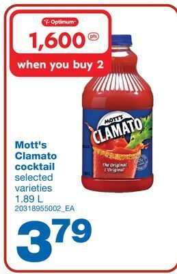 Wholesale Club Mott's clamato cocktail, 1.89 l offer