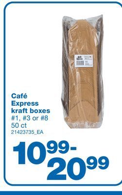 Wholesale Club Café express kraft boxes, 50 ct offer