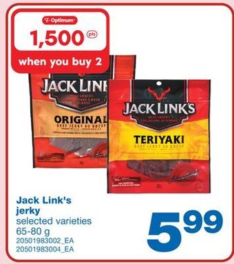 Wholesale Club Jack link's jerky, 65-80 g offer
