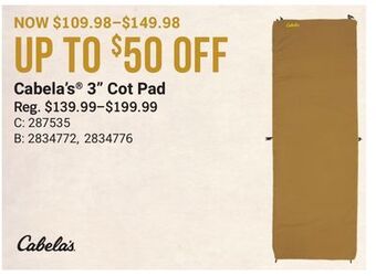 Bass Pro Cabela's 3 cot pad offer