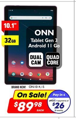 Factory Direct Onn 10.1 32gb tablet gen 3 android 11 go offer