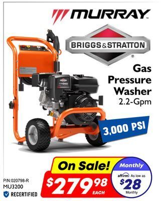 Factory Direct Murry psi gas pressure washer offer