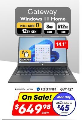 Factory Direct Gateway windows 11 home intel core 17 12th gen offer