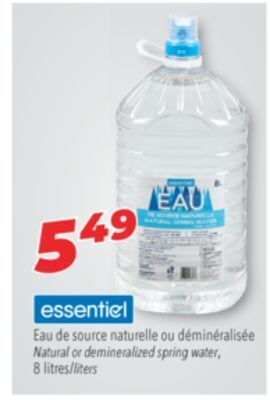 Familiprix Essentiel natural or demineralized spring water, 8 litres offer
